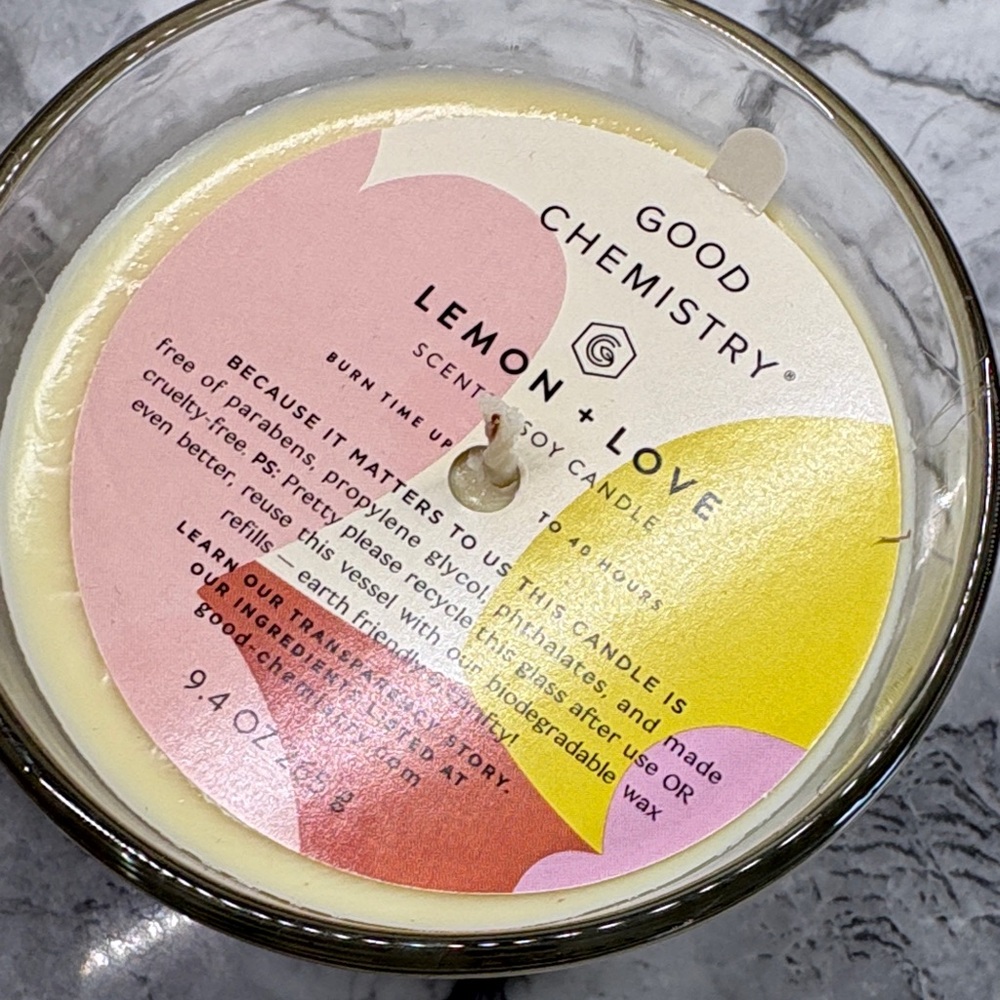 Good Chemistry Lemon + Love Scented Soy Candle - Pink, Yellow, Cream - Picture 2 of 6